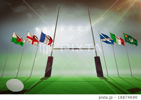 Composite image of close-up of rugby ball 18874690