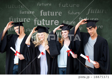 Composite image of group of teenagers celebrating after graduati Composite image of group of teenagers celebrating after graduati 18875371