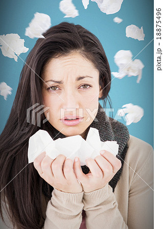 Composite image of sick brunette looking at camera 18875496