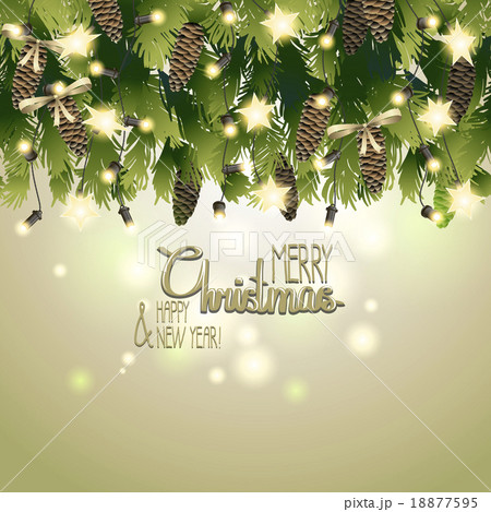 Christmas card with fir branches and garland 18877595