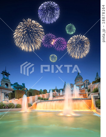 Fireworks under Magic Fountain in Barcelona 18878164