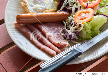 american breakfast in restaurant and hotel 18880843