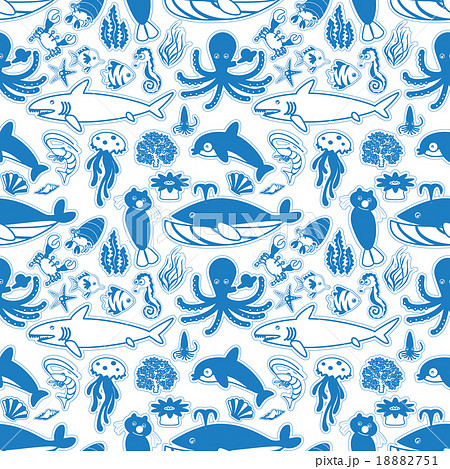 Blue silhouette life under the sea seamless 18882751