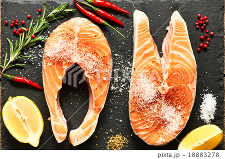 Raw salmon steaks Raw salmon steaks 18883278