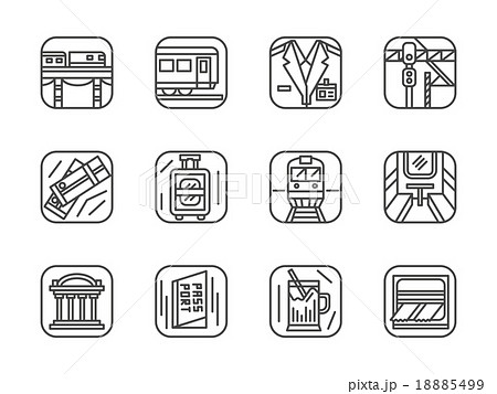 Set of black simple line railway vector icons Set of black simple line railway vector icons 18885499