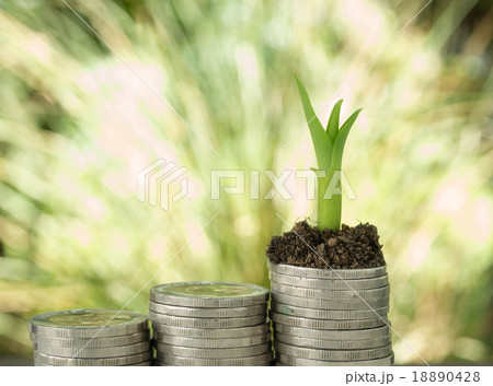 Trees growing on a pile of coin. 18890428