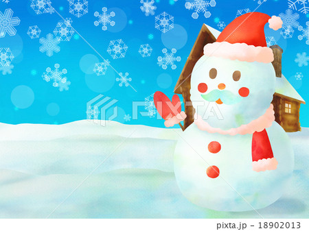 サンタ雪だるま背景 横 ブルーaのイラスト素材 1013