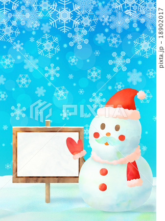 伝言サンタ雪ダルマ背景（タテ）ブルーa 18902017