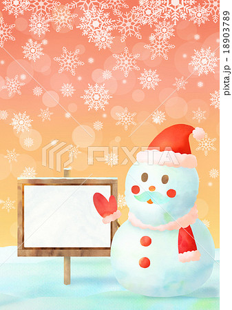 伝言サンタ雪だるま背景（タテ）ピンクb 18903789