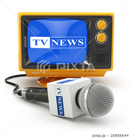 Tv news report concept. Microphone and television. Tv news report concept. Microphone and television. 18906644