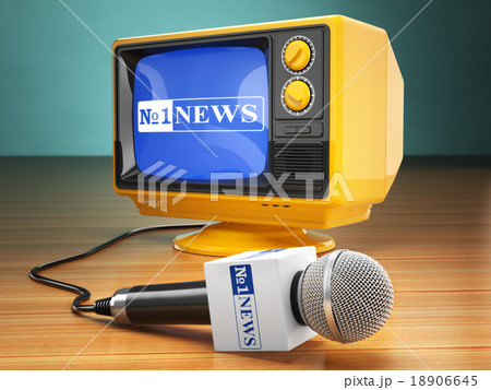 Tv news report concept. Microphone and television 18906645