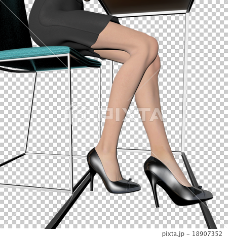 デスクの下の美脚　ビジネスウーマン　perming3DCGイラスト素材 18907352