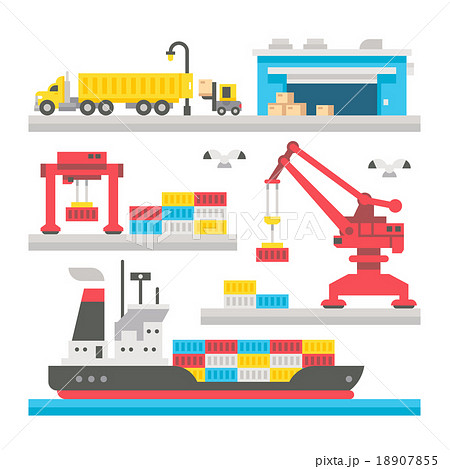 Flat Design Cargo Port Equipmentのイラスト素材