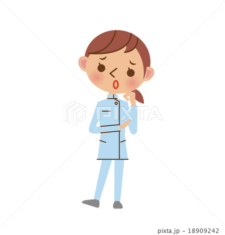 困った表情でほおづえをつく介護士の女性のイラスト素材