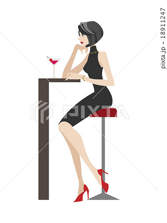 バーでカクテルを飲む女性のイラスト素材