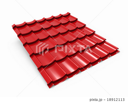 Red metal tile sheet isolated on white background. Red metal tile sheet isolated on white background. 18912113