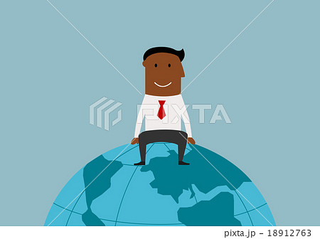 Happy businessman sitting on the earth globe 18912763