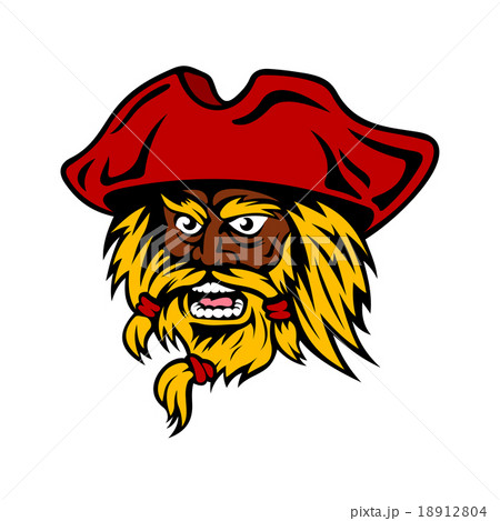 Cartoon bearded pirate captain in red hat 18912804