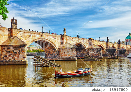 Charles Bridge from the quay of the Vltava River. 18917609