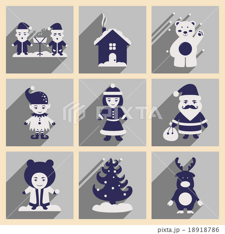 Set of flat icons with long shadow new Year Set of flat icons with long shadow new Year 18918786
