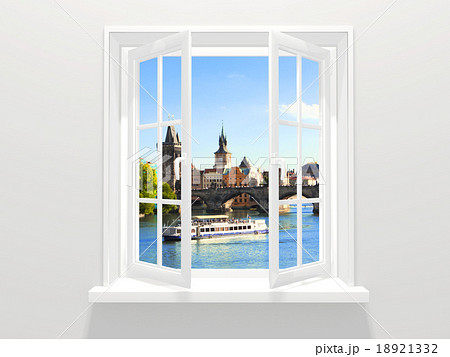 Opened window and view on Charles bridge, Prague Opened window and view on Charles bridge, Prague 18921332