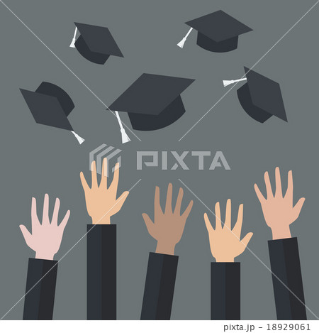 Hands of graduates throwing graduation hats 18929061