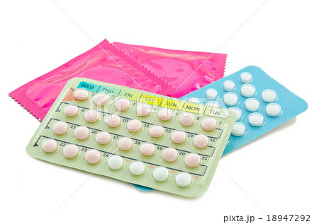 Strip of Contraceptive Pill and condoms. 18947292