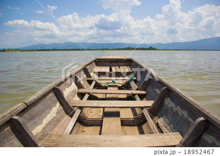 Rowboat in the lake and blue sky. 18952467