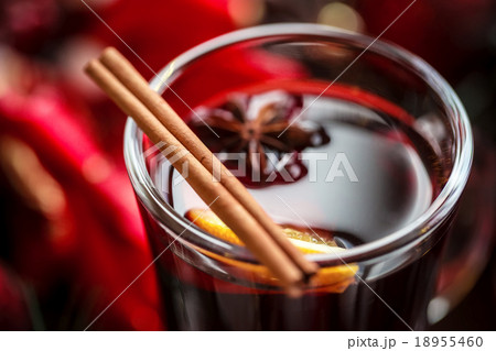 Christmas hot mulled wine with spices on a wooden  18955460