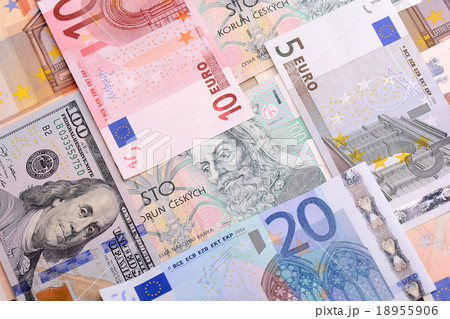 paper moneys - dollar,  euro and czech korun 18955906