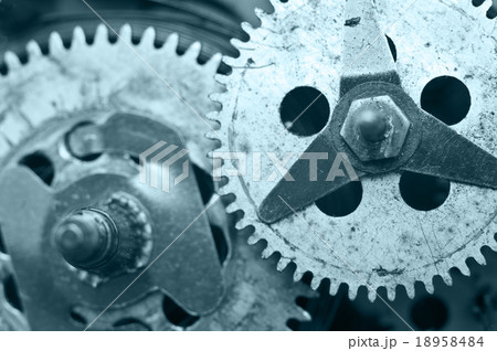Gearwheels inside clock mechanism. Macro 18958484