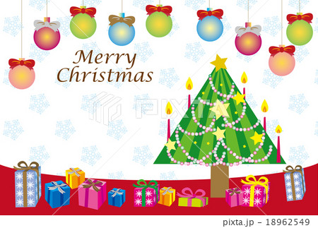 クリスマスツリーとクリスマスプレゼントのクリスマスカードのイラスト素材