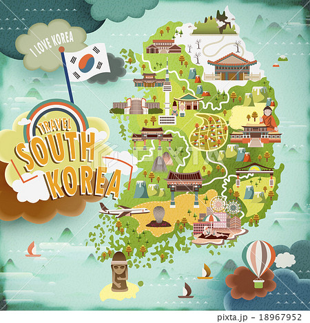 Map South Korea Travel Stock Illustration
