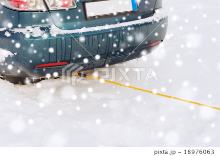 closeup of towed car with towing rope 18976063