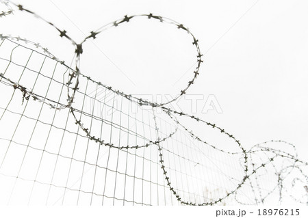 barb wire fence over gray sky barb wire fence over gray sky 18976215