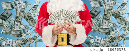 close up of santa claus with dollar money 18976378