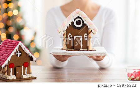 close up of woman showing gingerbread house 18976522