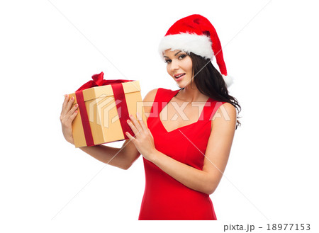 beautiful sexy woman in santa hat with gift box beautiful sexy woman in santa hat with gift box 18977153
