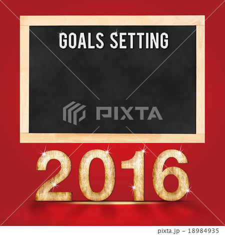 Goal for 2016 year on blackboard on red studio  18984935