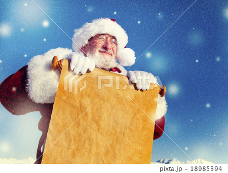 Traditional Santa Claus Paper Scroll Christmas Sign Concept 18985394