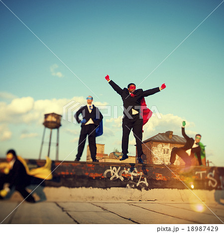 Superhero Business People Strength Cityscape Team Concept 18987429