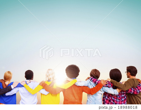 Connected Multiethnic People Turned Backside Concept 18988018