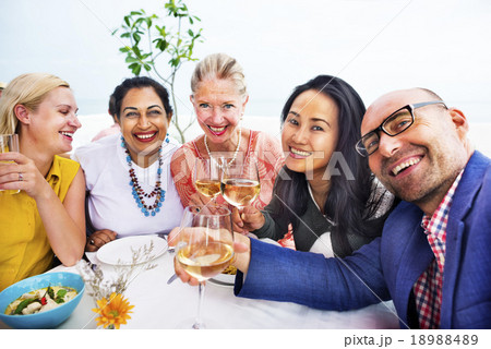 Diversity Friends Hanging out Party Dining COncept Diversity Friends Hanging out Party Dining COncept 18988489