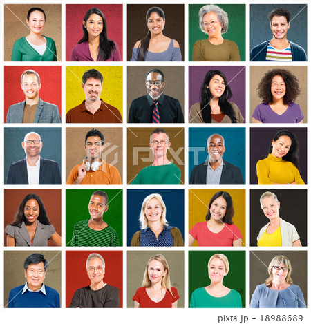 Multiethnic People Colorful Smiling Portrait Concept Multiethnic People Colorful Smiling Portrait Concept 18988689