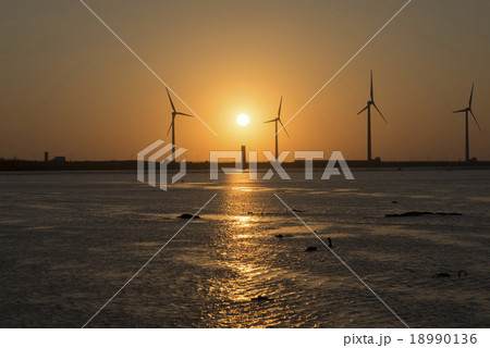 台湾 高美湿地 夕焼け 台湾 高美湿地 夕焼け 18990136