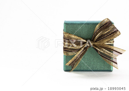 Green gift box with ribbon and bow in white BG Green gift box with ribbon and bow in white BG 18993045
