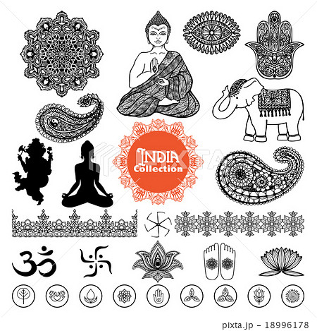 Hand Drawn  India Design Elements Set 18996178