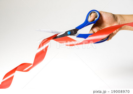 Scissors Cutting Red Ribbon on white background Scissors Cutting Red Ribbon on white background 19008970