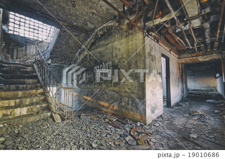 Old abandoned ruin factory damage building 19010686