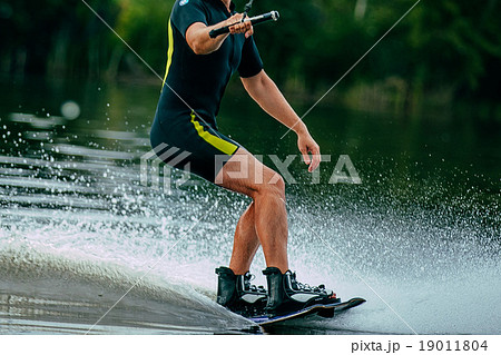 man rides a wakeboard on lake 19011804
